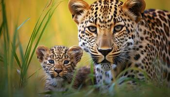 ai generado joven Bengala Tigre curioso, belleza en naturaleza generado por ai foto