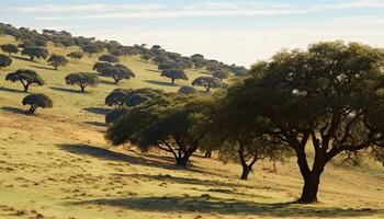 AI generated Tranquil scene of animals grazing in the meadow generated by AI photo