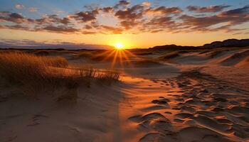 AI generated Sunset over the tranquil sand dunes, a majestic beauty generated by AI photo