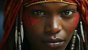 ai generado sonriente joven mujer con hermosa africano etnia generado por ai foto