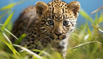 ai generado hermosa leopardo en el salvaje, mirando a cámara generado por ai foto