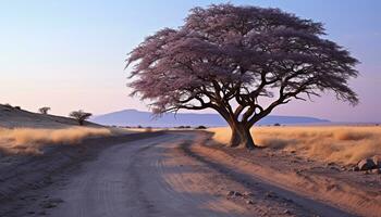 ai generado hermosa puesta de sol terminado seco africano paisaje, naturaleza belleza generado por ai foto