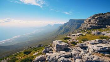 AI generated Majestic mountain peak, tranquil scene, panoramic horizon generated by AI photo