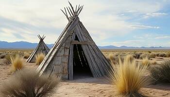 AI generated Old hut in remote desert, showcasing indigenous culture generated by AI photo