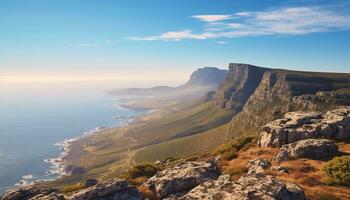 AI generated Majestic cliff, rock, and water create natural beauty generated by AI photo