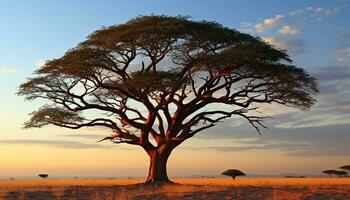 ai generado silueta de acacia árbol en contra africano puesta de sol generado por ai foto