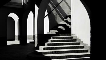 AI generated Ancient architecture, black and white, elegant staircase generated by AI photo