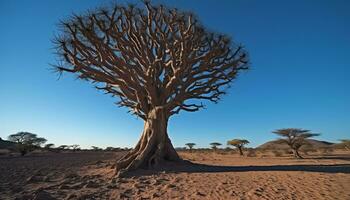AI generated Silhouette of acacia tree on arid sand dune generated by AI photo