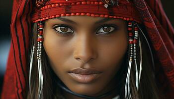 AI generated Young African woman looking at camera with confidence generated by AI photo