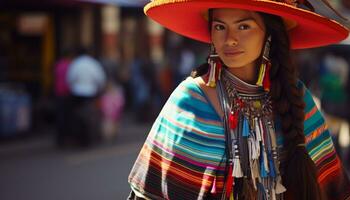 AI generated Smiling young women in traditional clothing, looking at camera generated by AI photo