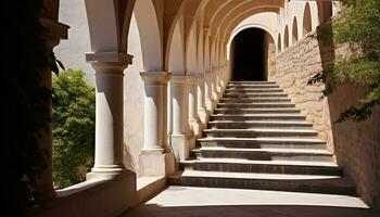 AI generated Ancient staircase leads to famous medieval cathedral generated by AI photo