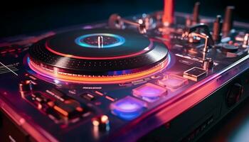 AI generated Nightclub party, mixing beats, spinning turntable generated by AI photo