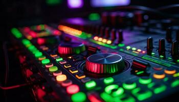 AI generated Nightclub nightlife mixing equipment, turntable knob technology sound mixer generated by AI photo