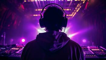 AI generated Men dancing on stage in illuminated nightclub generated by AI photo