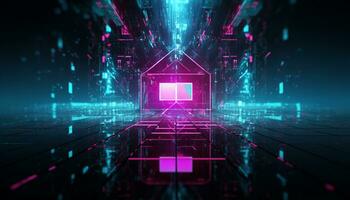 AI generated Futuristic blue computer network glowing with data generated by AI photo