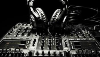 AI generated Nightclub sound mixer controls audio equipment for party generated by AI photo