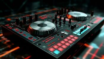 AI generated Nightclub mixing, turntable, nightlife, party, sound mixer, stereo generated by AI photo