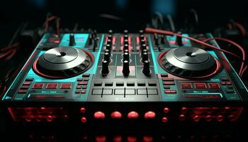 AI generated Nightclub mixing, nightlife party, sound mixer control knob generated by AI photo