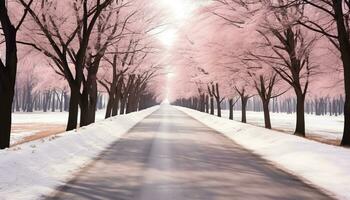 AI generated Winter tree stands alone in snowy forest generated by AI photo