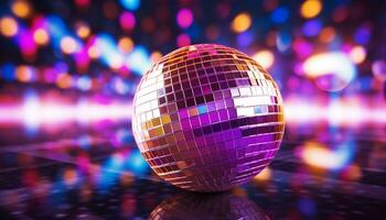 AI generated Shiny disco ball reflects vibrant nightlife dancing generated by AI photo