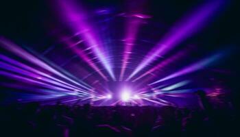 AI generated Nightclub stage illuminated with colorful disco lights generated by AI photo