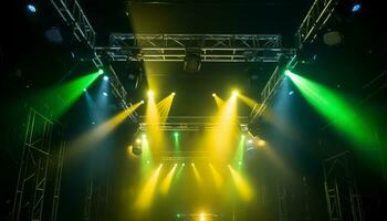 AI generated Glowing stage, spotlight igniting, disco lights spotted generated by AI photo