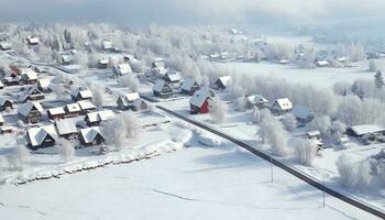 AI generated Snow covered mountains create a tranquil winter landscape generated by AI photo