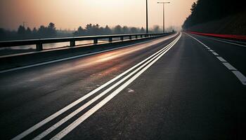 AI generated Speeding cars on multiple lane highway at dusk generated by AI photo