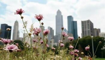 AI generated Freshness in nature, purple flower blossoms outdoors generated by AI photo