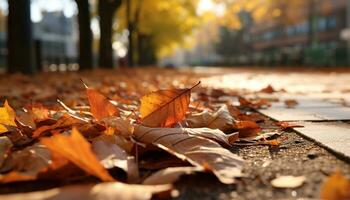 AI generated Vibrant autumn leaves paint the forest in gold generated by AI photo