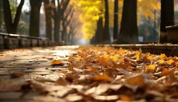 ai generado vibrante otoño hojas pintar el bosque en oro generado por ai foto