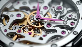 AI generated Clockworks turning, precision mechanics in antique wristwatch generated by AI photo