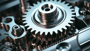 AI generated Interlocked gears turning, teamwork in manufacturing industry generated by AI photo