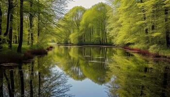 ai generado tranquilo escena de verde bosque refleja natural belleza generado por ai foto