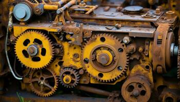 AI generated Working machinery in a rusty factory turning wheels generated by AI photo