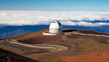 AI generated Mountain peak, sand, discovery, high angle view, telescope generated by AI photo