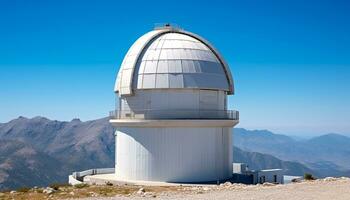 AI generated Astronomy telescope explores nature panoramic mountain landscape generated by AI photo