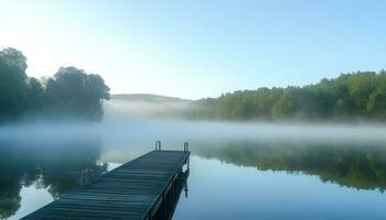 AI generated Tranquil scene of a blue pond in autumn generated by AI photo