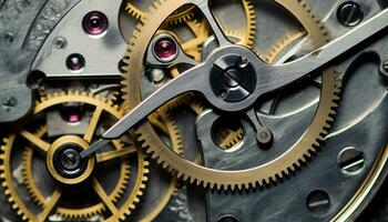 AI generated Clockworks turning, teamwork in motion, industry progress success generated by AI photo