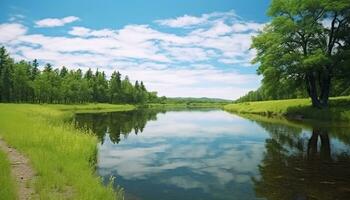 ai generado tranquilo prado refleja belleza en naturaleza verde generado por ai foto