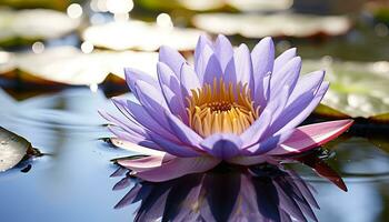 AI generated Beautiful lotus flower floating on tranquil pond generated by AI photo