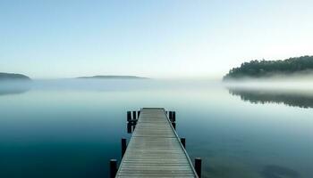 AI generated Tranquil scene of blue water reflects the mountains generated by AI photo