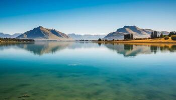 AI generated Tranquil scene of majestic mountain peak reflecting in water generated by AI photo