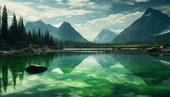 AI generated Majestic mountain peak reflects in tranquil pond generated by AI photo
