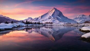 AI generated Snow capped mountains reflect beauty in tranquil nature generated by AI photo