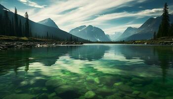 AI generated Tranquil scene of mountain peak reflected in water generated by AI photo