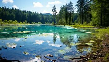 AI generated Tranquil scene of a mountain reflecting in pond generated by AI photo