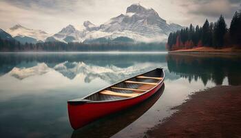 AI generated Tranquil scene of canoeing on mountain lake generated by AI photo