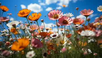 ai generado vibrante prado, vistoso flores, naturaleza belleza en verano generado por ai foto