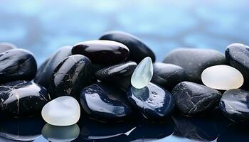 AI generated Smooth stones in water create a tranquil spa generated by AI photo